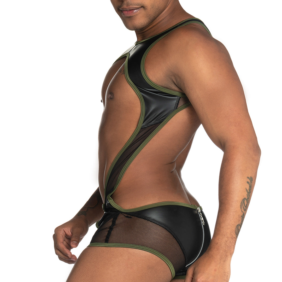 FETICHE GREEN ZIPPER SINGLET